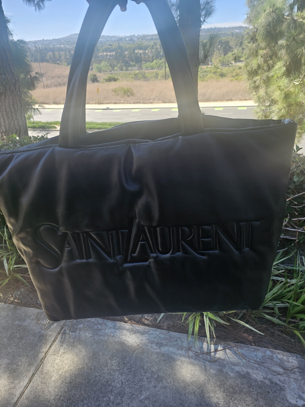 Saint Laurent Black Quilted Logo Tote Lambskin